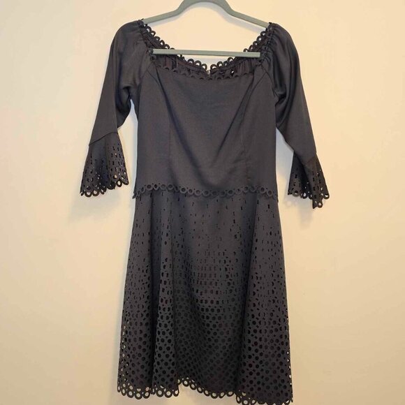 Banana Republic Limited Edition Off Shoulder Eyelet Dress Mink Grey - Picture 13 of 15